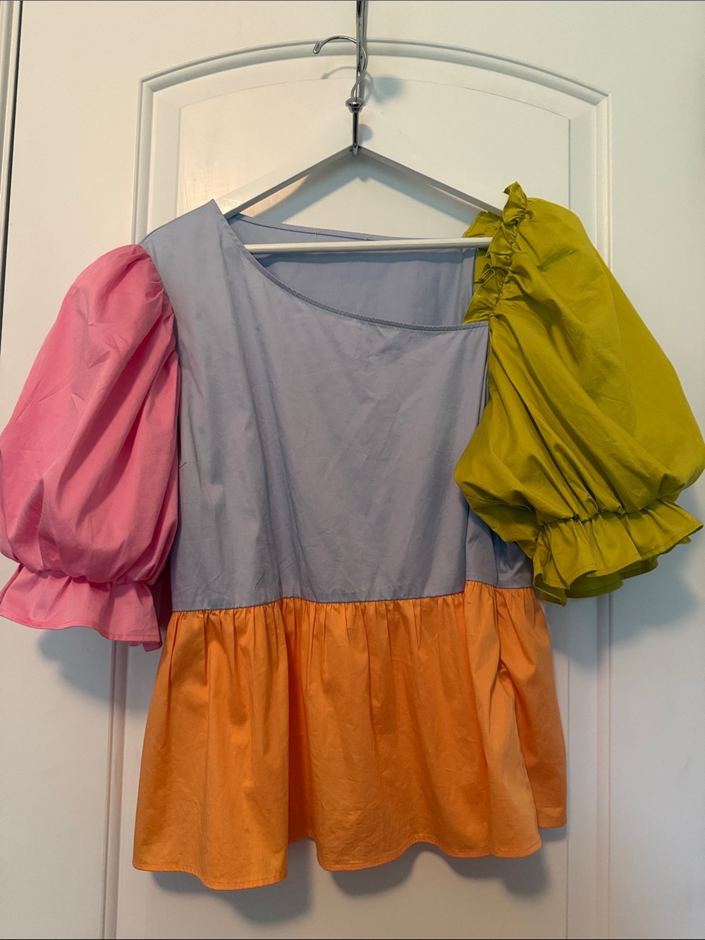 CROSBY by Mollie Burch Colorblock Puff Sleeve Top in Pink, Blue, Orange & Green